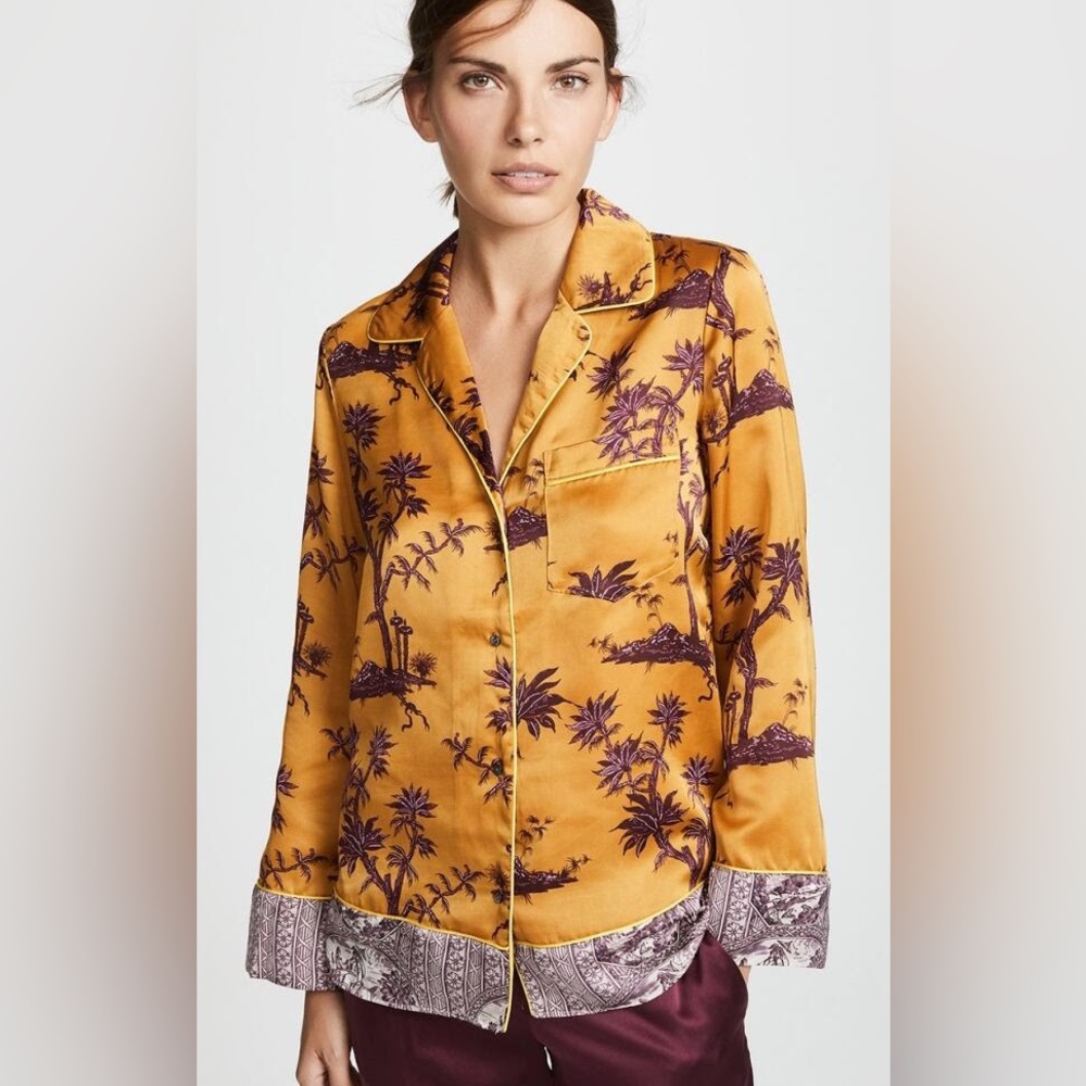 SCOTCH & SODA Golden Pyjama Top with Purple Elephant Toile Trim - Sz XS